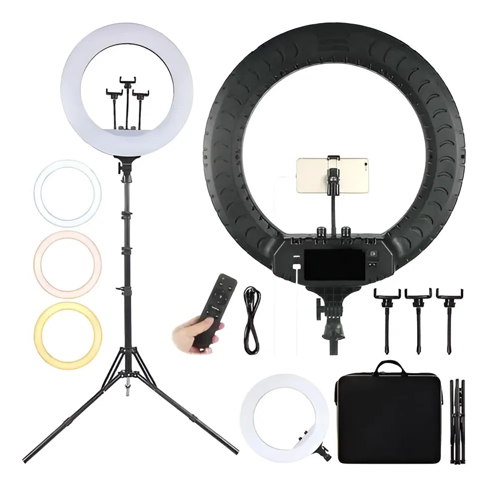 Aro de Luz Profesional 45 cm + Trípode 2.1 m | Luz Blanco Frío | Estructura Negra