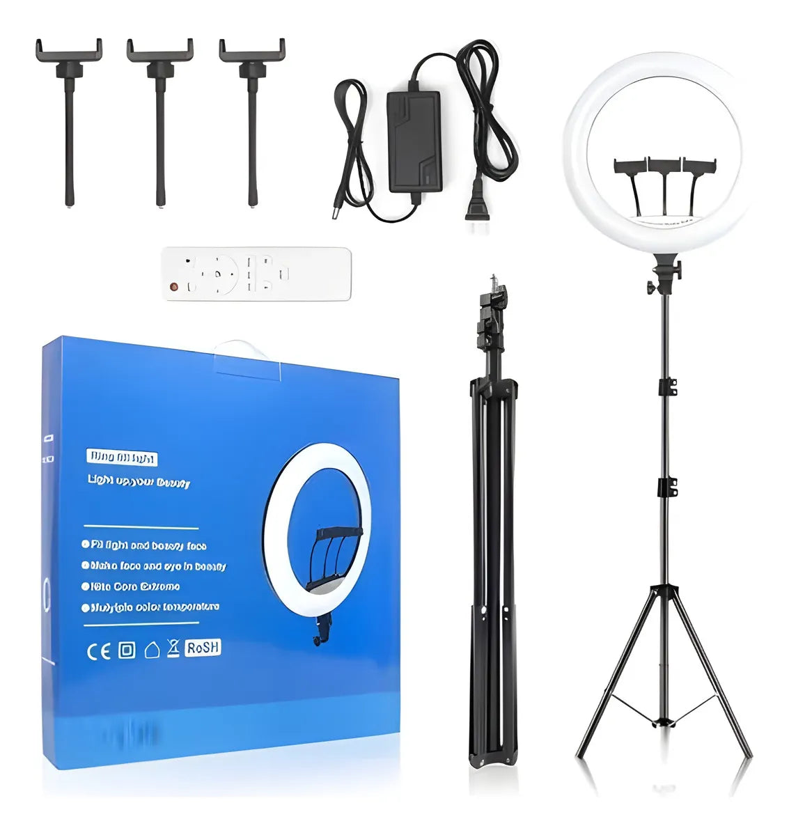 Aro de Luz Profesional 45 cm + Trípode 2.1 m | Luz Blanco Frío | Estructura Negra