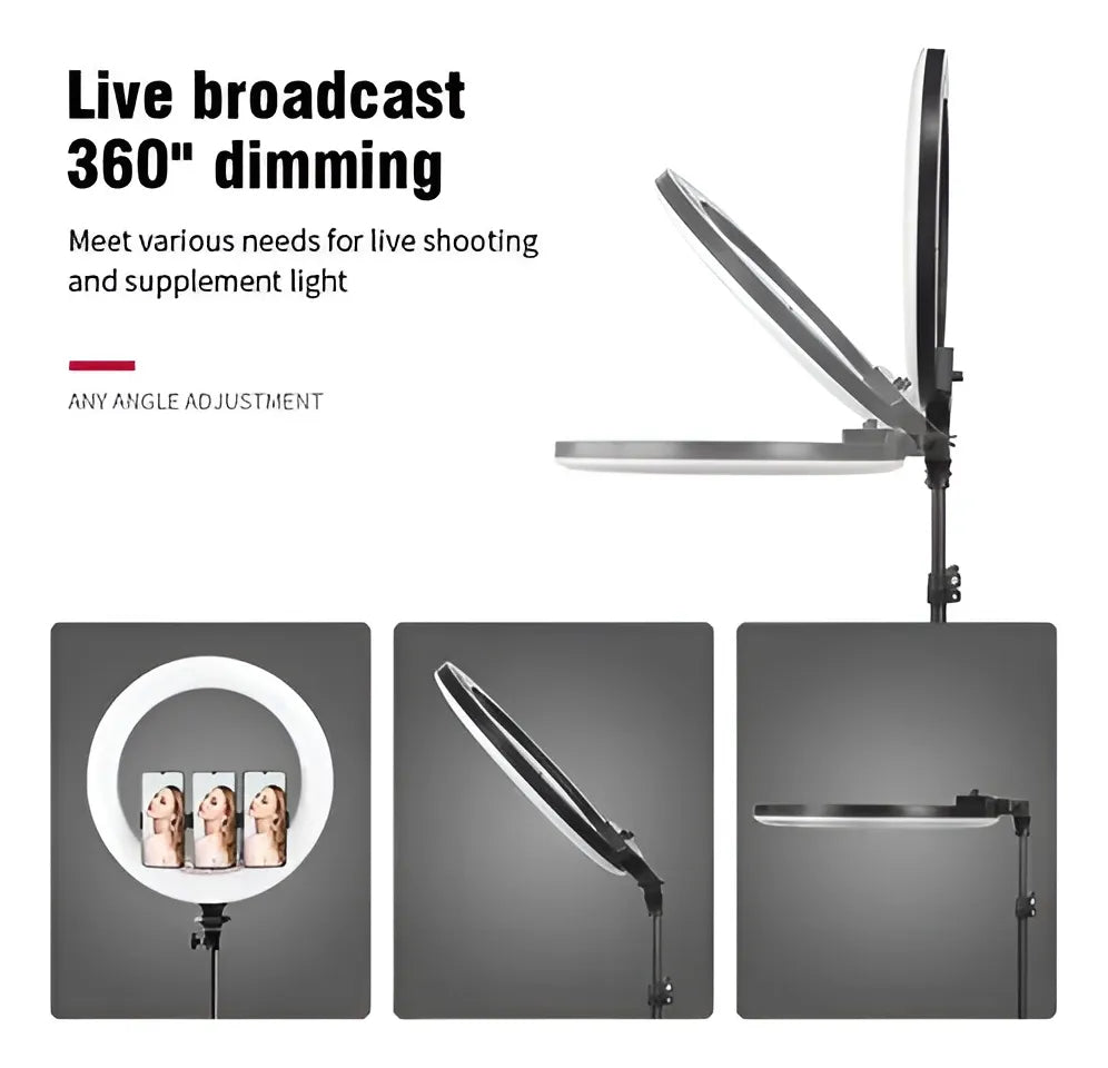 Aro de Luz Profesional 45 cm + Trípode 2.1 m | Luz Blanco Frío | Estructura Negra
