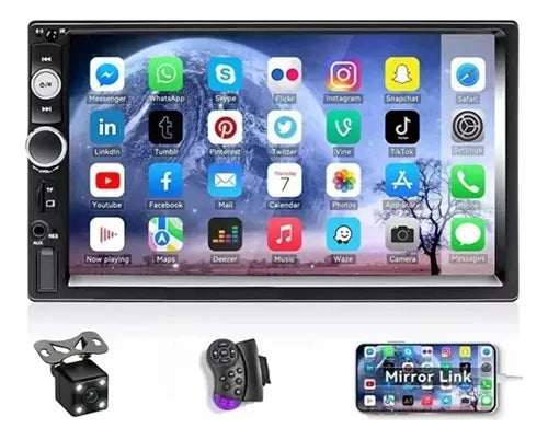 Radio Auto 2 Din con Pantalla Táctil, Bluetooth, Mirror Link y Cámara de Retroceso