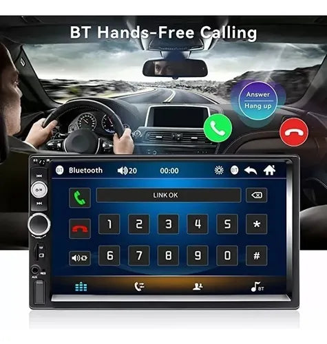 Radio Auto 2 Din con Pantalla Táctil, Bluetooth, Mirror Link y Cámara de Retroceso