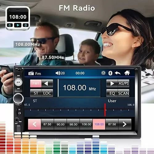 Radio Auto 2 Din con Pantalla Táctil, Bluetooth, Mirror Link y Cámara de Retroceso