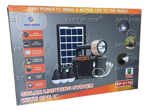 🔋 Kit de Energía Solar 4 en 1 | Linterna + Ampolletas LED + Radio + Carga USB | Easy Power EP-0118