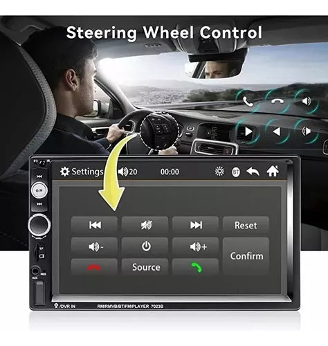 Radio Auto 2 Din con Pantalla Táctil, Bluetooth, Mirror Link y Cámara de Retroceso