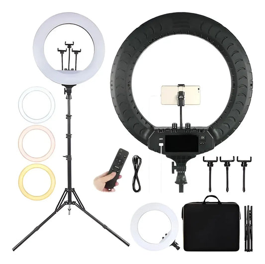 Aro de Luz Profesional 45 cm + Trípode 2.1 m | Luz Blanco Frío | Estructura Negra