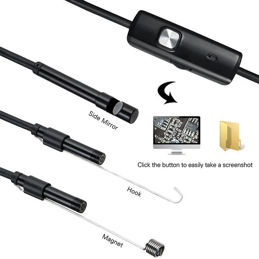 Cámara Endoscópica USB 3 en 1 – 2 Metros | 7 mm | 6 LEDs | Compatible con Android, Windows y Mac