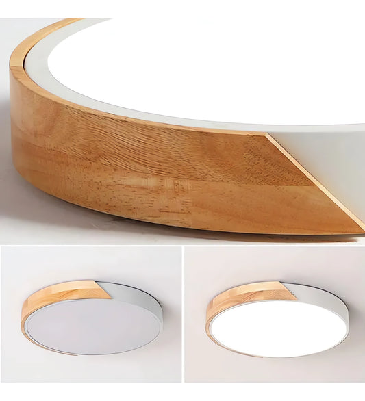 Lámpara de Techo LED Moderna con Efecto Madera – Luz Ajustable Fría, Cálida y Neutra