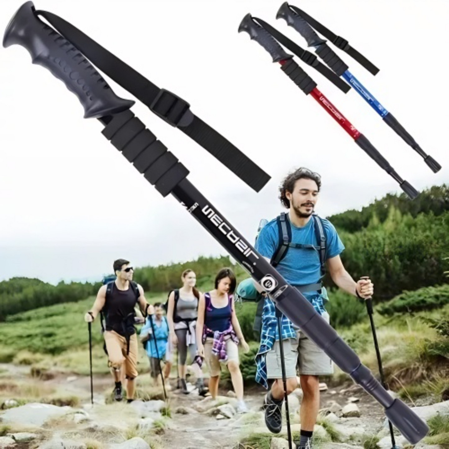 Bastón de Trekking Plegable y Ajustable | Antishock | Aleación de Aluminio | 2 Unidades + Accesorios