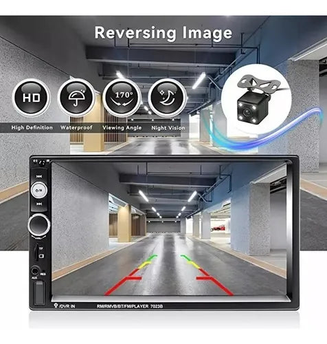 Radio Auto 2 Din con Pantalla Táctil, Bluetooth, Mirror Link y Cámara de Retroceso