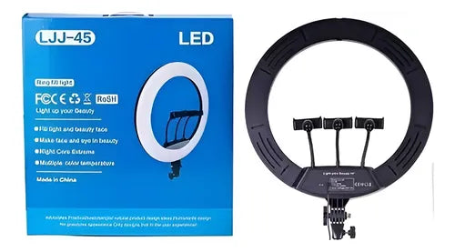 Aro de Luz Profesional 45 cm + Trípode 2.1 m | Luz Blanco Frío | Estructura Negra
